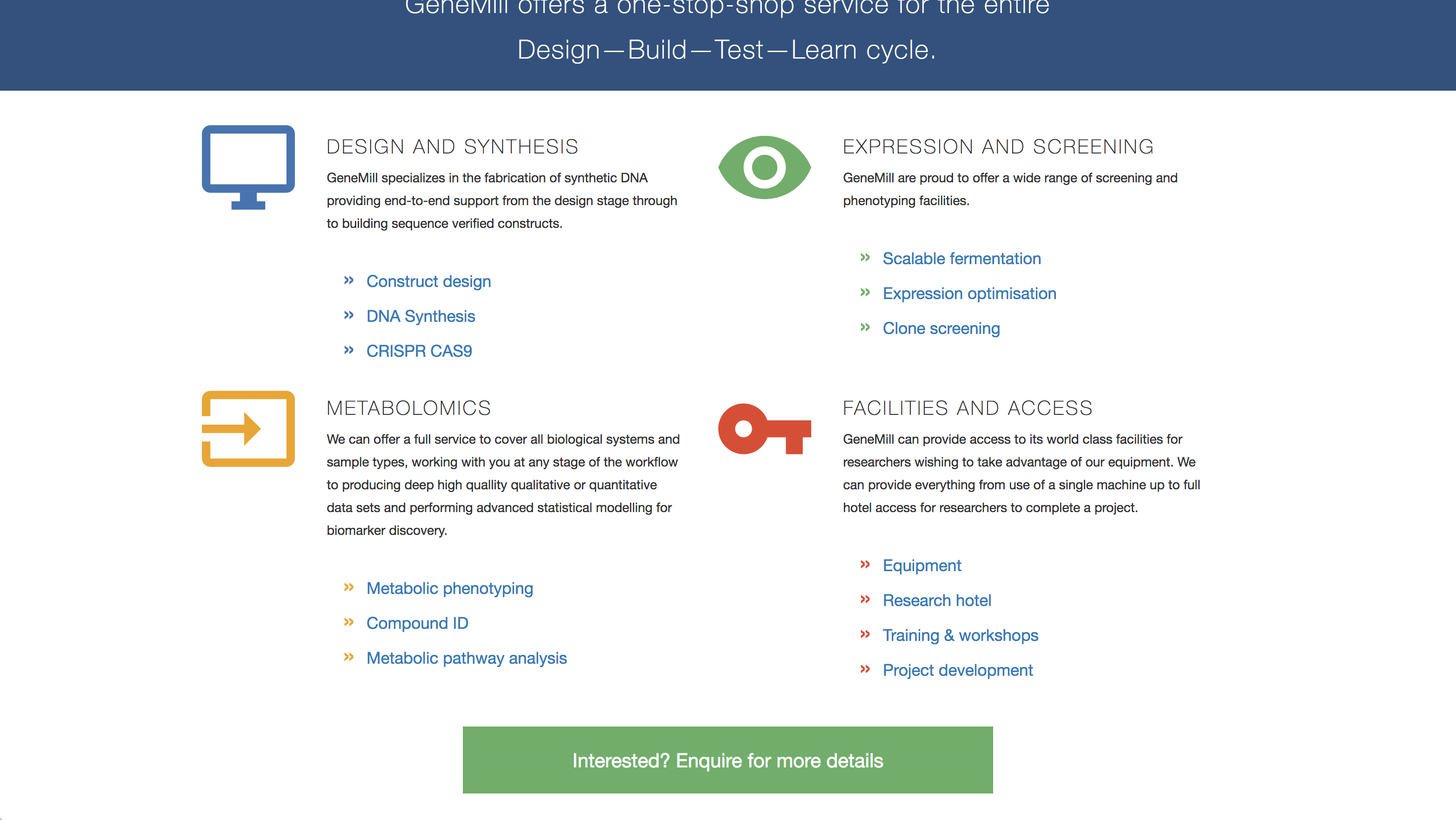 Screenshot showing the GeneMill homepage